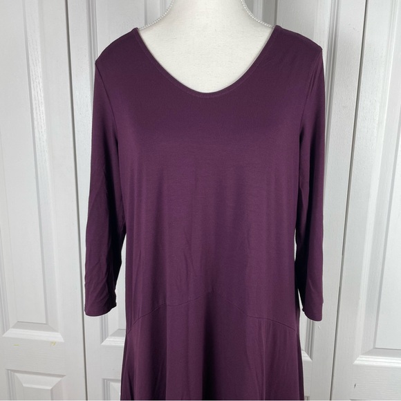 Eileen Fisher Tunic Dress Women’s L Purple Burgundy Flowy 3/4 Sleeve Relaxed Fit - Picture 2 of 15
